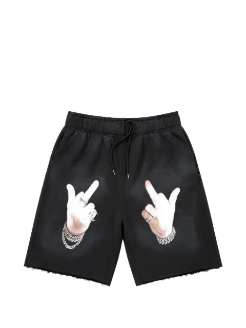 WARMAN graphic-print raw-cut shorts Black WM5082