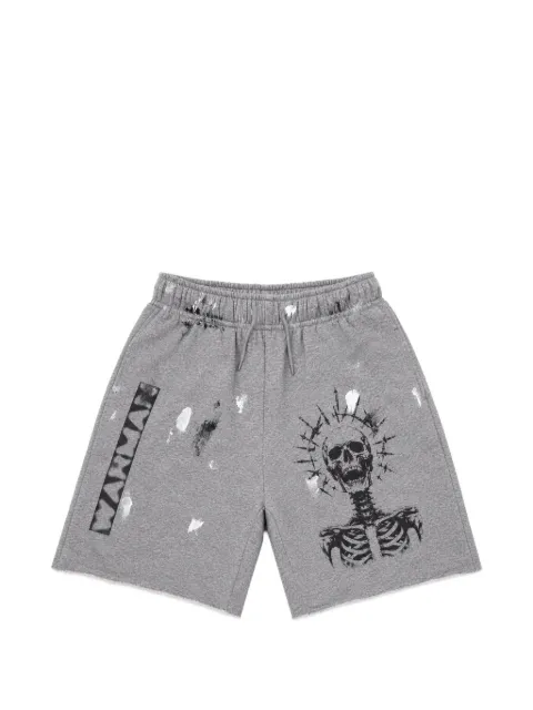 WARMAN paint-splatter skull-print shorts Grey WM5081