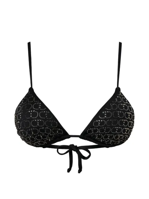 TWINSET Oval T rhinestone-embellished triangle bikini top Black 241LBM222