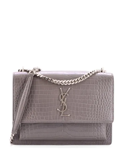 Saint Laurent Pre-Owned Sunset Crocodile Embossed Leather Medium crossbody bag Grey PA13TAJT48UCLSMS