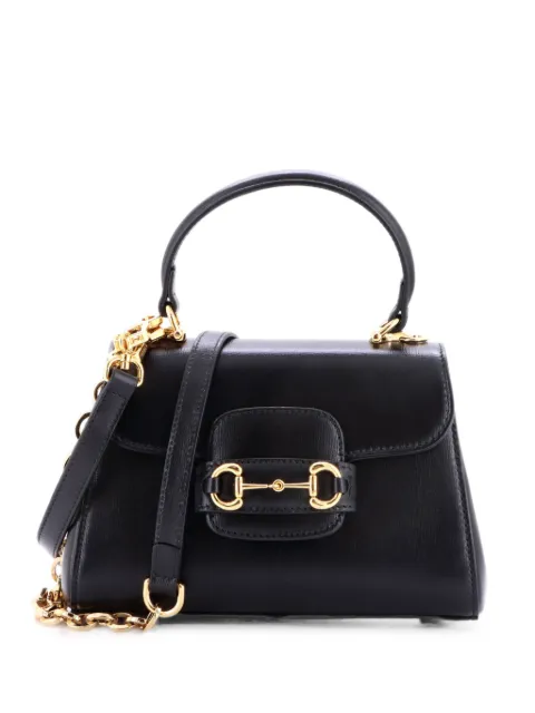 Gucci Pre-Owned Horsebit 1955 Top Handle Flap Bag Leather Mini shoulder bag Black 6FCBZDTC8BKR19K1