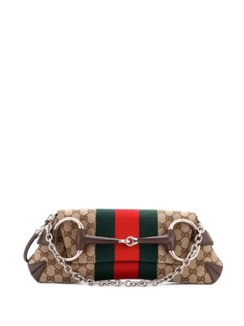 Gucci Pre-Owned Horsebit NM Web Chain Clutch GG Canvas Medium shoulder bag Brown 52AGTEPEY9A71SG1