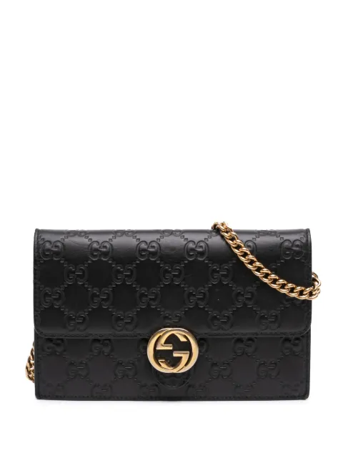 Gucci Pre-Owned 2000-2015 Guccissima Interlocking G Wallet on Chain crossbody bag Black EW2MELL2J86RA9Y3