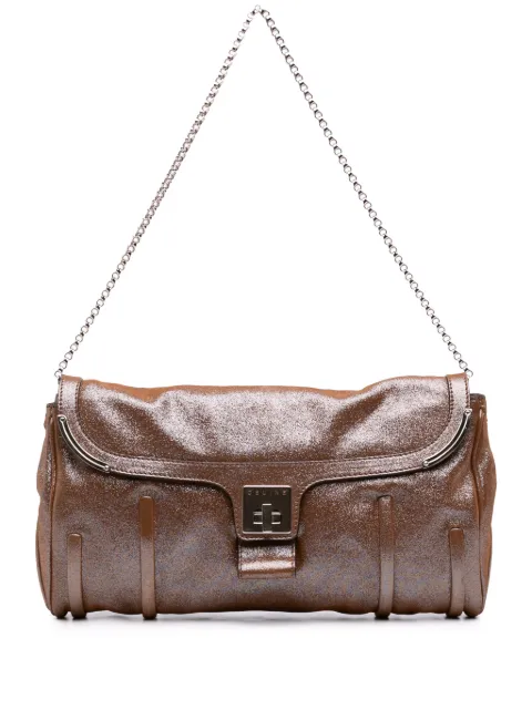Celine Pre-Owned 2008 Glitter Leather Chain Flap shoulder bag Brown DJER2KE7KM52Q756