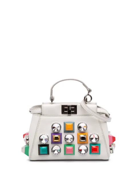 Fendi Pre-Owned 2010-2026 Micro Studded Calfskin Peekaboo Iconic satchel White NFM93AYTKIRDDL45