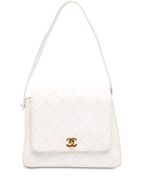 CHANEL Pre-Owned 1997-1999 CC Quilted Caviar shoulder bag White 5BAO8AYKORQ8J286