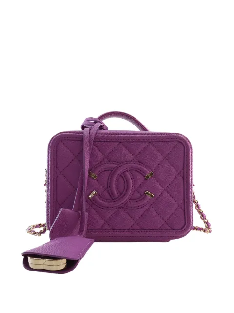 CHANEL Pre-Owned 2019 Small Caviar CC Filigree Vanity Case satchel Purple M6GB3WANVUFKEYDY