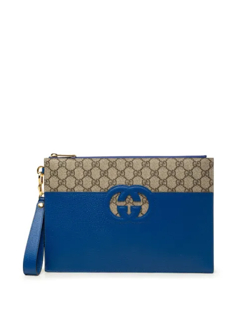 Gucci Pre-Owned 2000-2015 GG Supreme and Calfskin Cut Out Interlocking G clutch bag Blue 8L96WVOPW99EGN1C