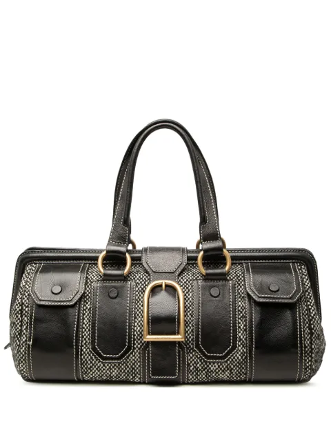 Celine Pre-Owned 2000 Tweed and Leather Ella Frame handbag Black 6DWOBE8E6K0XC1T5