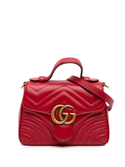 Gucci Pre-Owned 2016-2026 Mini GG Marmont Matelasse Leather Top Handle Bag satchel Red A69CZW52FV45C8XK