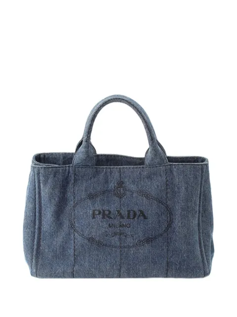 Prada Pre-Owned 2013-2026 Denim Canapa Logo Tote satchel Blue HAMDA1NJRCWN6T63
