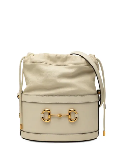 Gucci Pre-Owned 2016-2026 Calfskin Horsebit 1955 bucket bag White PVJP0L8A2VL5GOY3