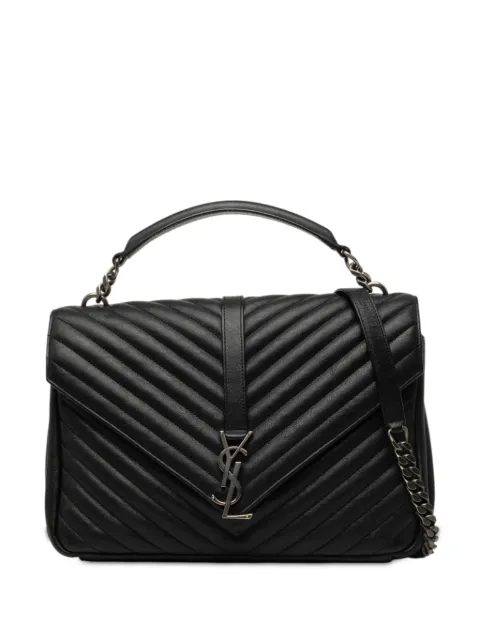 Saint Laurent Pre-Owned 2015 Large Chevron Sheepskin Monogram College Bag satchel Black U784H9XK4ME6JJK2