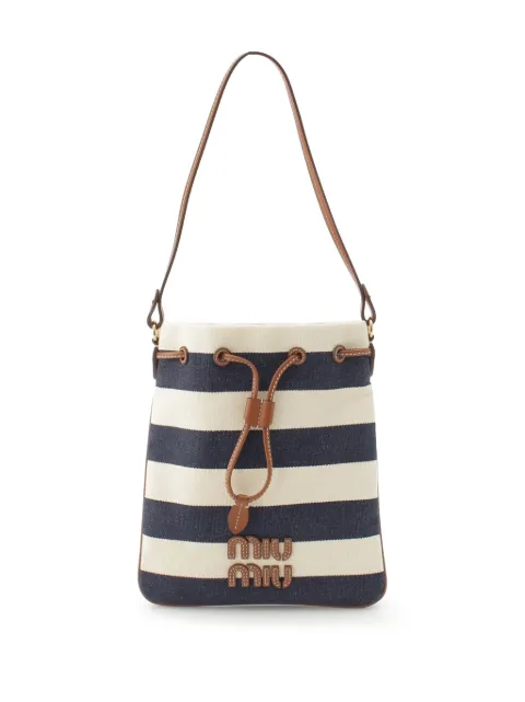 Miu Miu Pre-Owned 2010-2026 Striped Canvas Logo Drawstring handbag Blue 9SO2XUSVKJ8TODUF