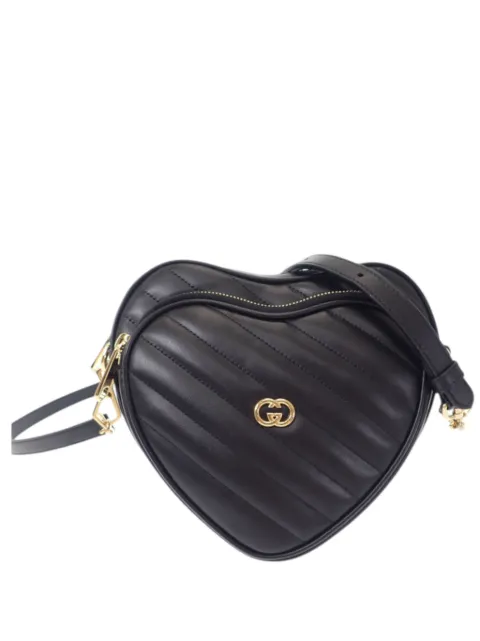 Gucci Pre-Owned 2016-2026 Mini Matelasse Diagonal Calfskin Interlocking G Heart crossbody bag Black WI36KI613H9W8ZA5