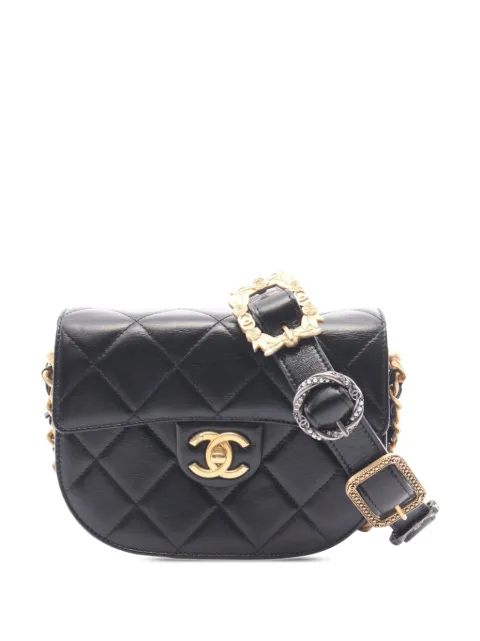 CHANEL Pre-Owned 2021-2026 Mini CC Quilted Calfskin Round Moon Messenger Flap crossbody bag Black X6GG3PS3ZHXK63B7