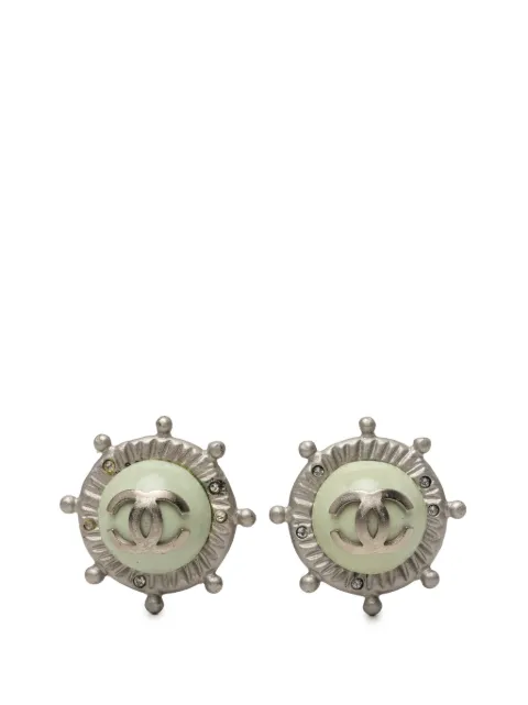 CHANEL Pre-Owned 2000-2010 CC Brass Strass Faux Pearl Nautical Helm Clip On Earrings costume earrings Silver QK9RG45Q9HU6FVV1