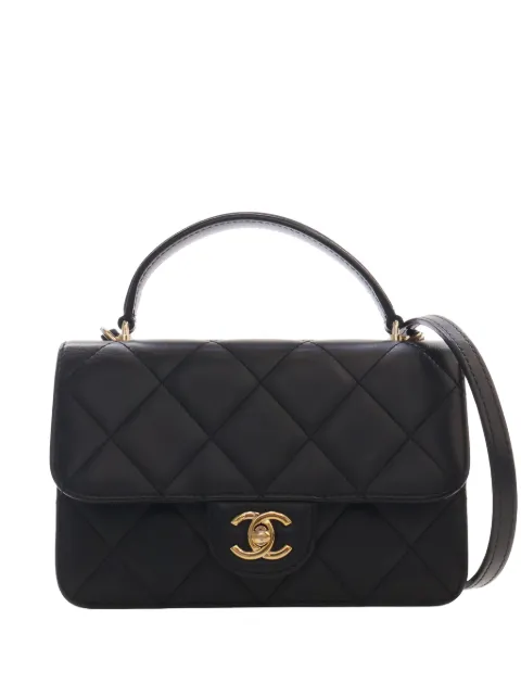 CHANEL Pre-Owned 2021-2026 Mini Quilted Lambskin Top Handle Flap satchel Black KPZP1FW73RTBKNDY