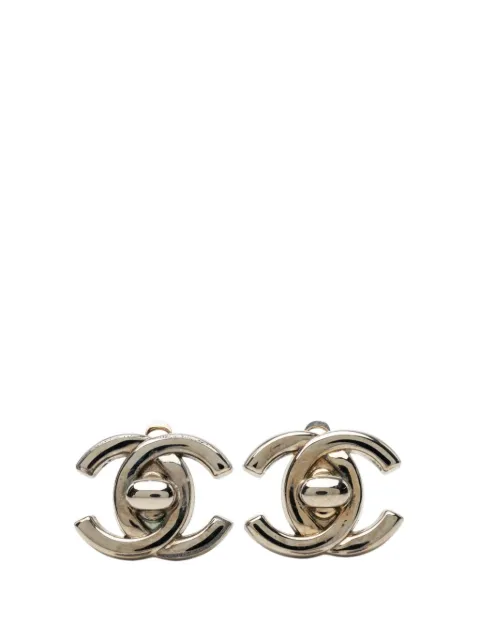CHANEL Pre-Owned 1996 CC Brass Turn Lock Clip On Earrings costume earrings Silver GWI17ZPFJJ59MDC8