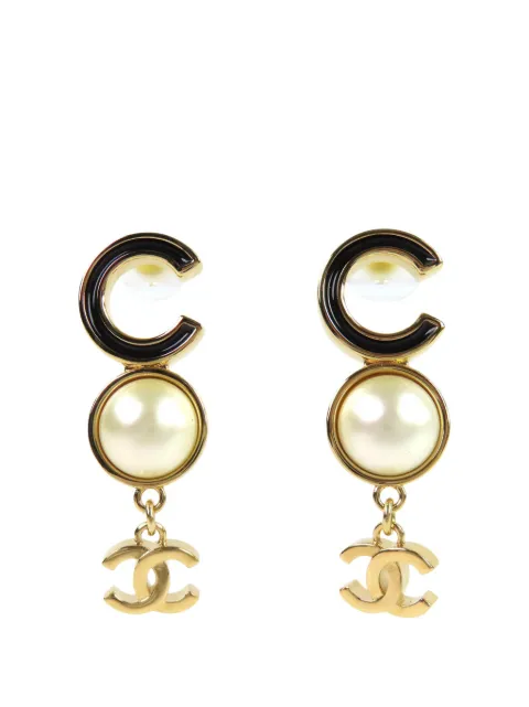 CHANEL Pre-Owned 2024 CC Gold Plated COCO Faux Pearl Drop Push Back Earrings costume earrings Gold 22LWMZN1AJASB990