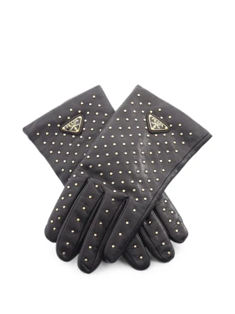 Prada Pre-Owned 2010s logo-plate leather gloves Black 1100459
