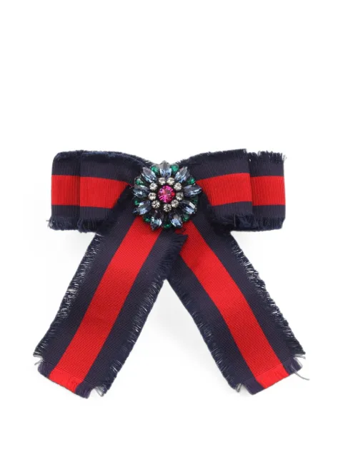 Gucci Pre-Owned 2010s Web grosgrain rhinestone-embellishment brooch Blue 1100170