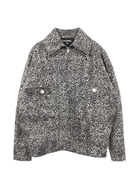 CHANEL Pre-Owned 1986-1988 Camellia zip-up jacket Black 1098561