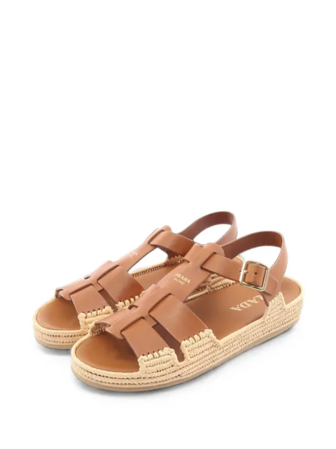 Prada Pre-Owned 2010s logo-detail raffia sandals Brown 1101595