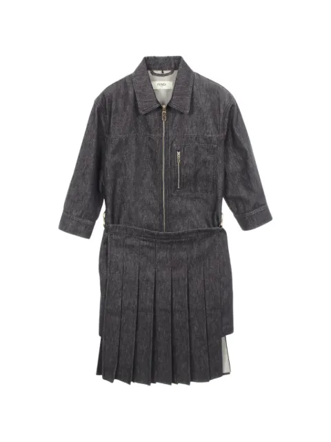 Fendi Pre-Owned 2010s pleated zip-up dress Grey 1102783