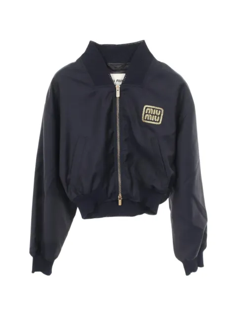 Miu Miu Pre-Owned 2020s logo-embroidered bomber jacket Blue 1100832
