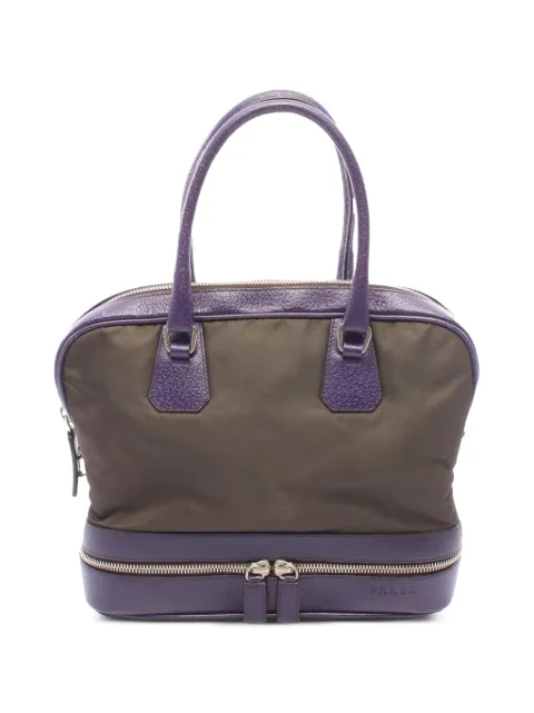 Prada Pre-Owned 2000s leather-trim tote bag Green 1104188