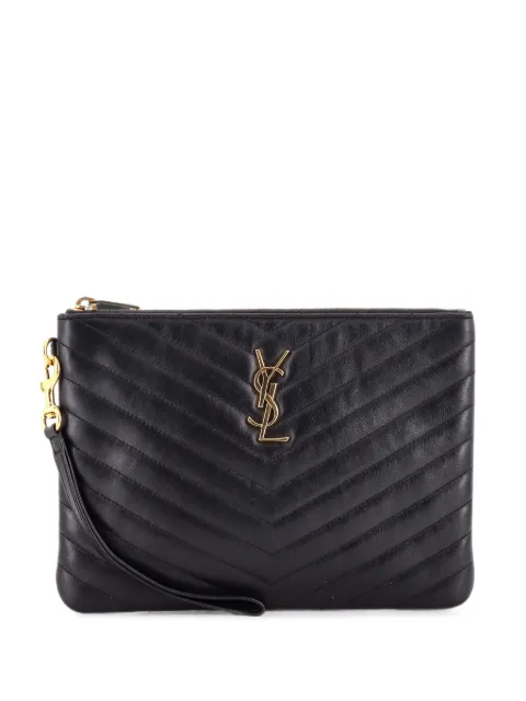 Saint Laurent Pre-Owned Classic Monogram Wristlet Pouch Matelasse Chevron Leather Small clutch bag Black Q5RVKKOZGZWE6T02