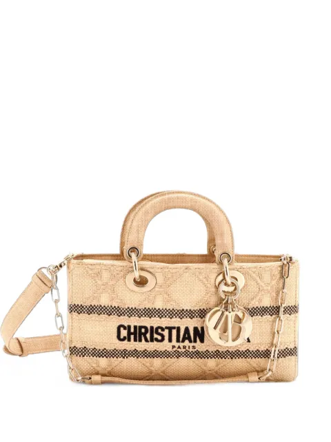 Christian Dior Pre-Owned Lady D-Joy Bag Cannage Embroidered Raffia Medium tote bag Black Q70HVN4EVT507RJB