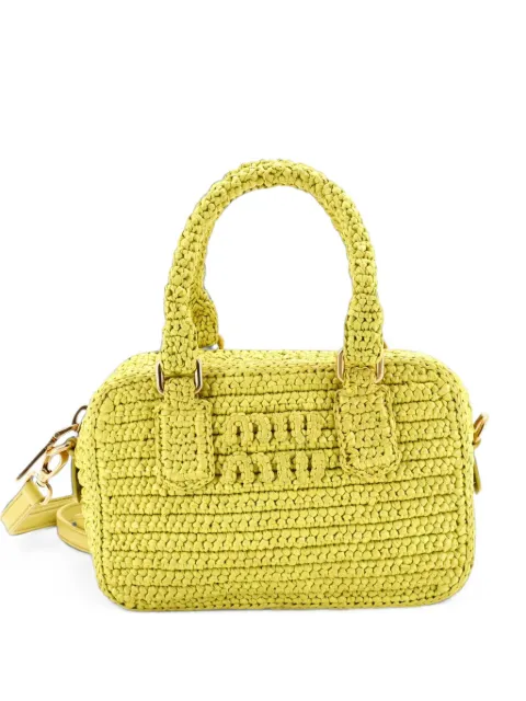 Miu Miu Pre-Owned Arcadie Top Handle Bag Crochet Raffia Small satchel Yellow NQRUR3HCTFAVK584