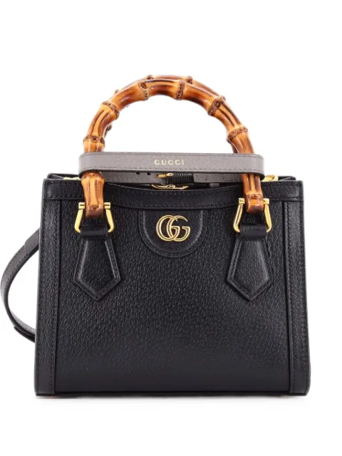Gucci Pre-Owned Diana NM Bamboo Handle Tote Leather Mini crossbody bag Black MTZ4BXHNDSUYAQS1
