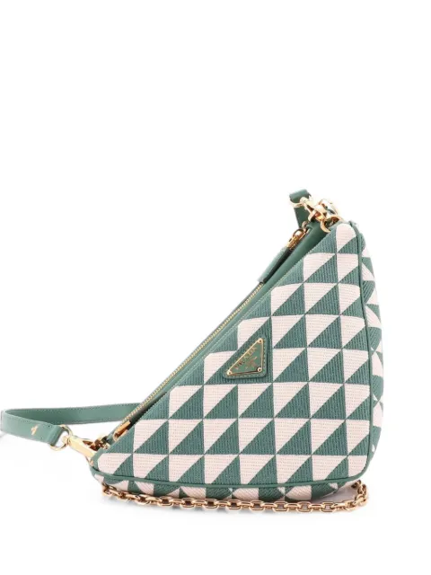 Prada Pre-Owned Double Symbole Triangle Bag Leather and Jacquard Mini shoulder bag Green TTOQ4J251T8NUEYL