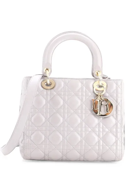 Christian Dior Pre-Owned Lady Dior Bag Cannage Quilt Metallic Leather Medium satchel Silver MMJ5RLK2A9TJKT9V