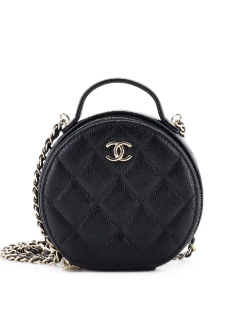 CHANEL Pre-Owned Handle with Care Round Vanity Case with Chain Quilted Caviar Small crossbody bag Black TJT8HEWV6MBBSE1I