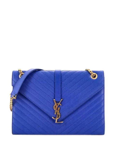 Saint Laurent Pre-Owned Classic Monogram Envelope Satchel Matelasse Chevron Leather Large shoulder bag Blue MEJKSTA4I0R7I9CC