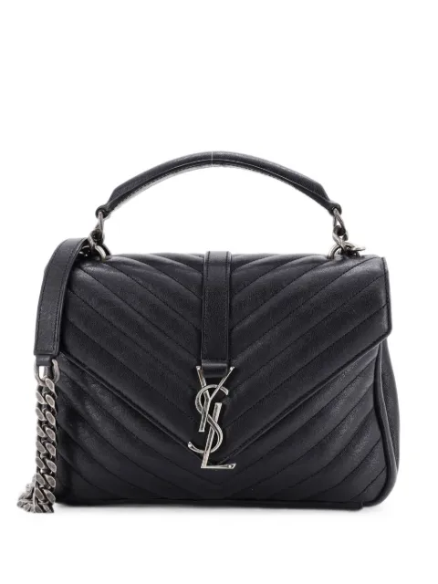 Saint Laurent Pre-Owned Classic Monogram College Bag Matelasse Chevron Leather Medium crossbody bag Black DS6VSYJJ3W37DM8W