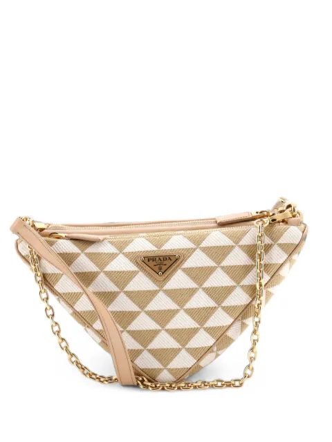 Prada Pre-Owned Double Symbole Triangle Bag Leather and Jacquard Mini shoulder bag Neutrals M4DGNZAIUWLYZC01