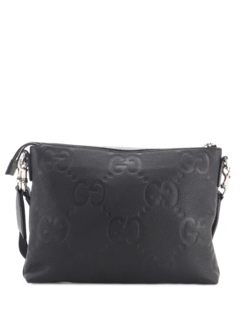 Gucci Pre-Owned Zip Messenger Bag Jumbo GG Embossed Leather Medium clutch bag Black T9GGBBFZ9ROXNC83