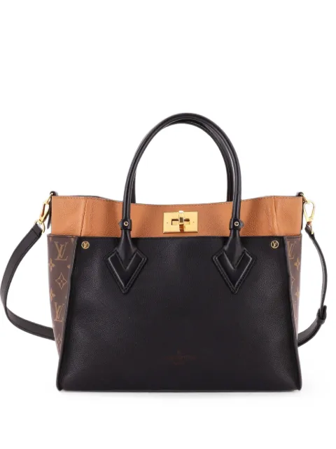 Louis Vuitton Pre-Owned On My Side Leather with Monogram Canvas MM tote bag Black KEXEAYNONDU47139