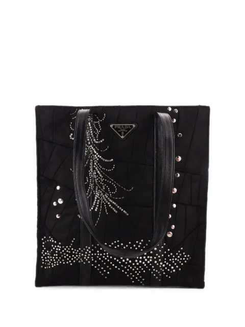 Prada Pre-Owned Patchwork Shopping Embellished Re-Nylon Medium tote bag Black CF0ML64804JHSIAY