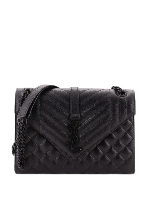 Saint Laurent Pre-Owned Classic Monogram Envelope Satchel Mixed Matelasse Leather Medium shoulder bag Black C9UD95Z45U69L4R9