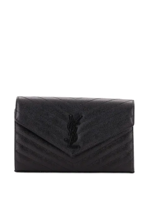 Saint Laurent Pre-Owned Classic Monogram Wallet on Chain Matelasse Chevron Leather Medium crossbody bag Black B8SIK6N3L74Y0T0Z