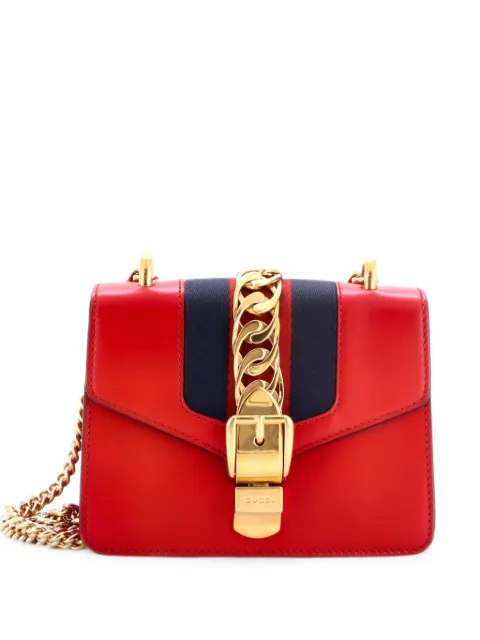 Gucci Pre-Owned Sylvie Chain Shoulder Bag Leather Mini crossbody bag Red IVQO7RCCWCLCNEW8