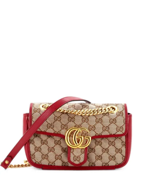 Gucci Pre-Owned GG Marmont Flap Bag Diagonal Quilted GG Canvas with Leather Mini crossbody bag Brown RS7NMZWGMNXCB7NO