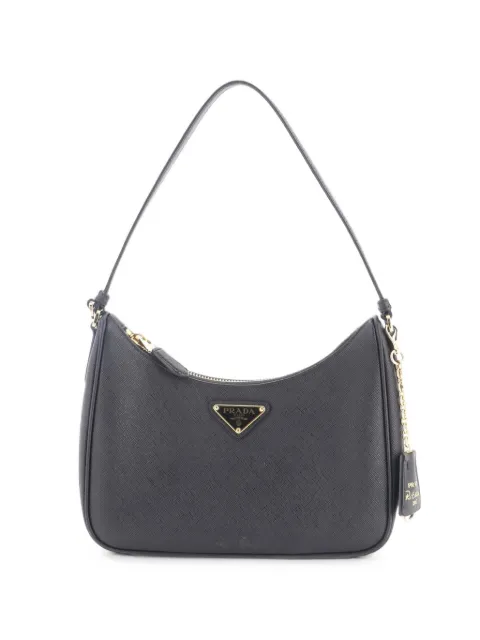 Prada Pre-Owned Adjustable Handle Zip Saffiano Leather Mini hobo bag Black IPVUYSCDASLNTEI2