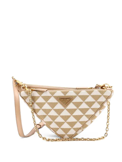 Prada Pre-Owned Double Symbole Triangle Bag Leather and Jacquard Mini shoulder bag Neutrals 70NGWSNER9VO4RFZ